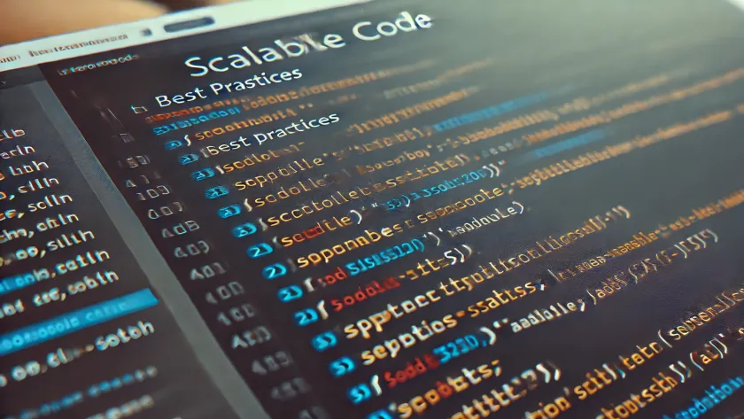 A close-up view of a code editor with scalable code. The lines of code are clean and organized, demonstrating best practices for creating scalable and