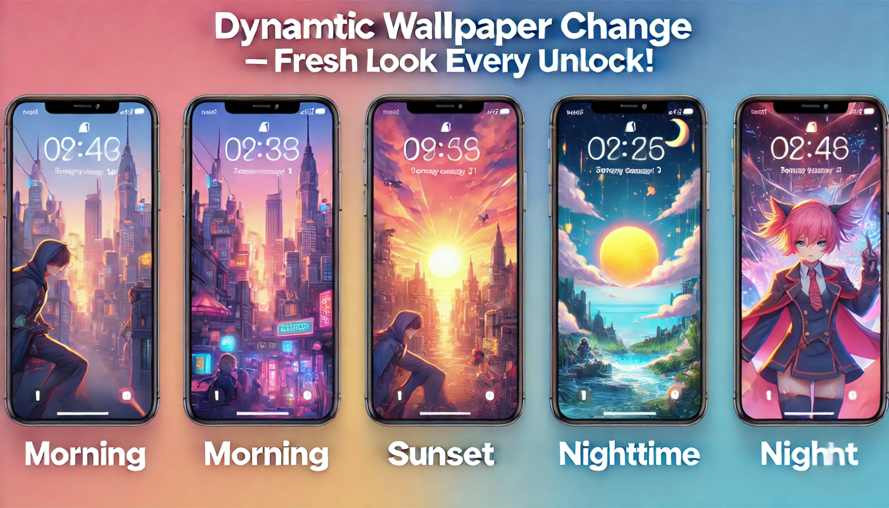 Dynamic wallpaper feature on AnimeHub, offering anime wallpapers that change throughout the day.